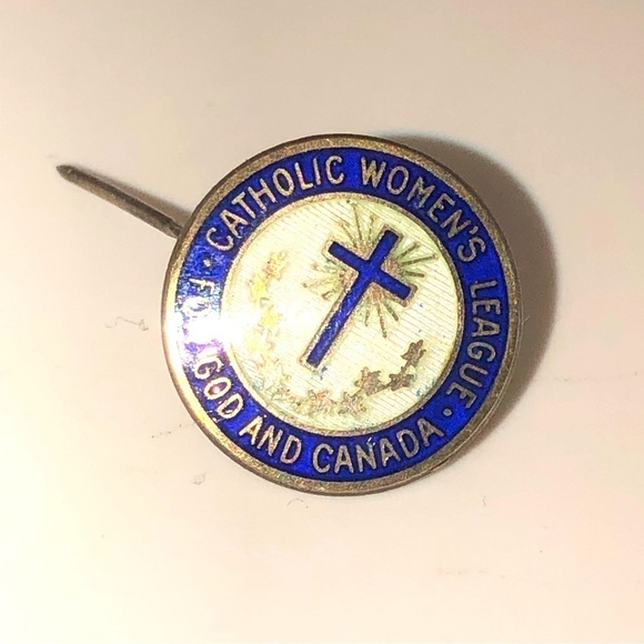 Vtg Birks Sterling Catholic Women’s League For God & Canada Enamel Pin .6” - Picture 1 of 3